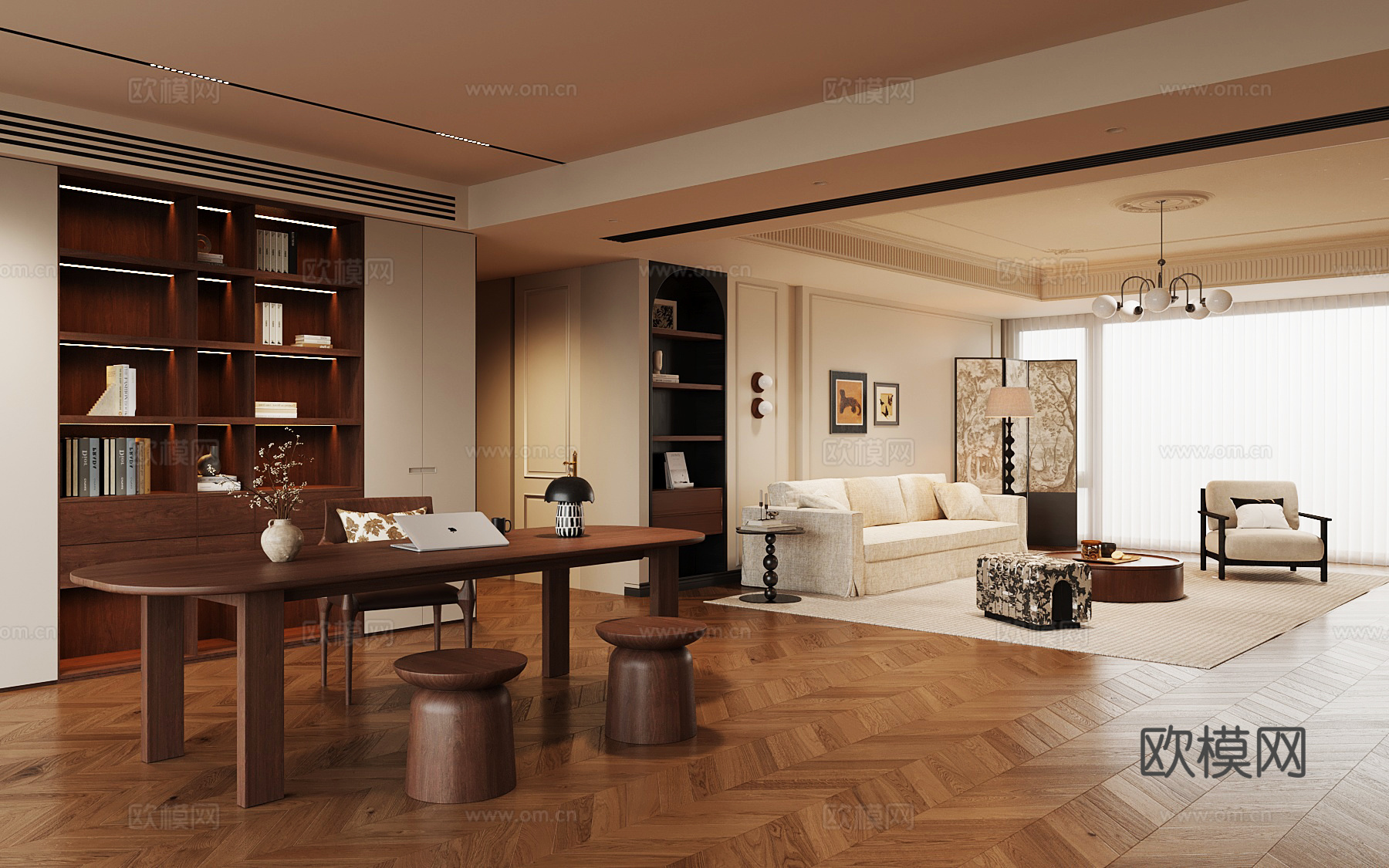 法式中古客厅 法式中古书房su模型