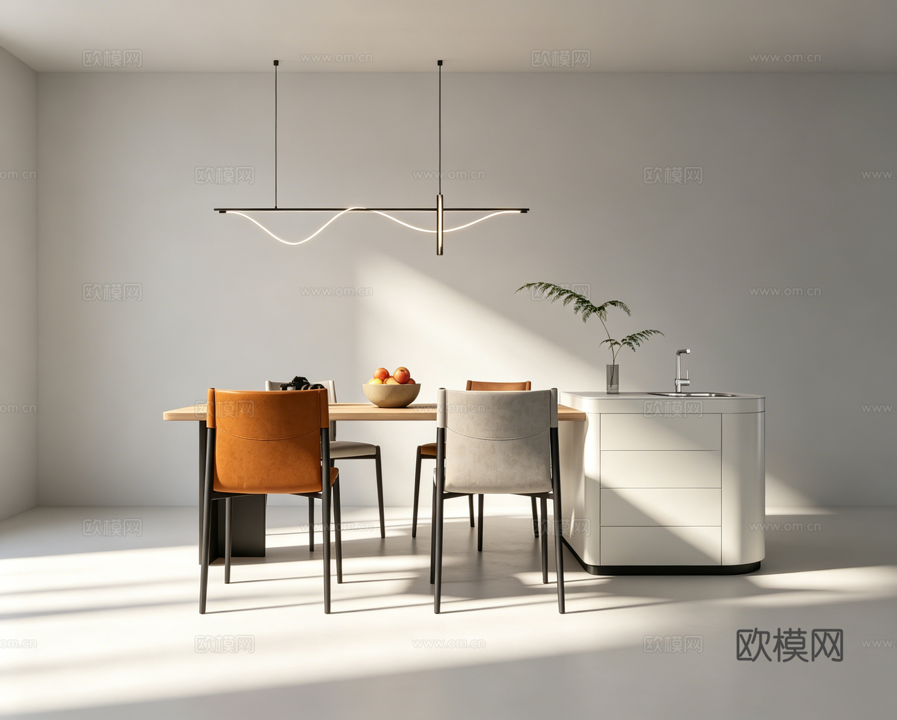 现代岛台餐桌su模型