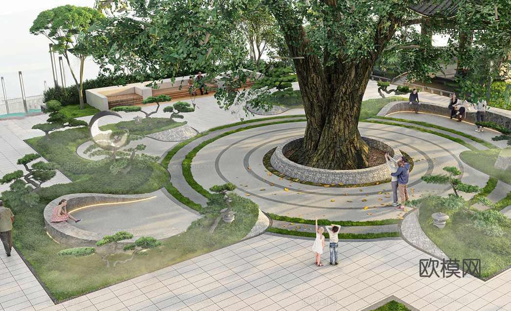 现代古树 艺术山地公园su模型