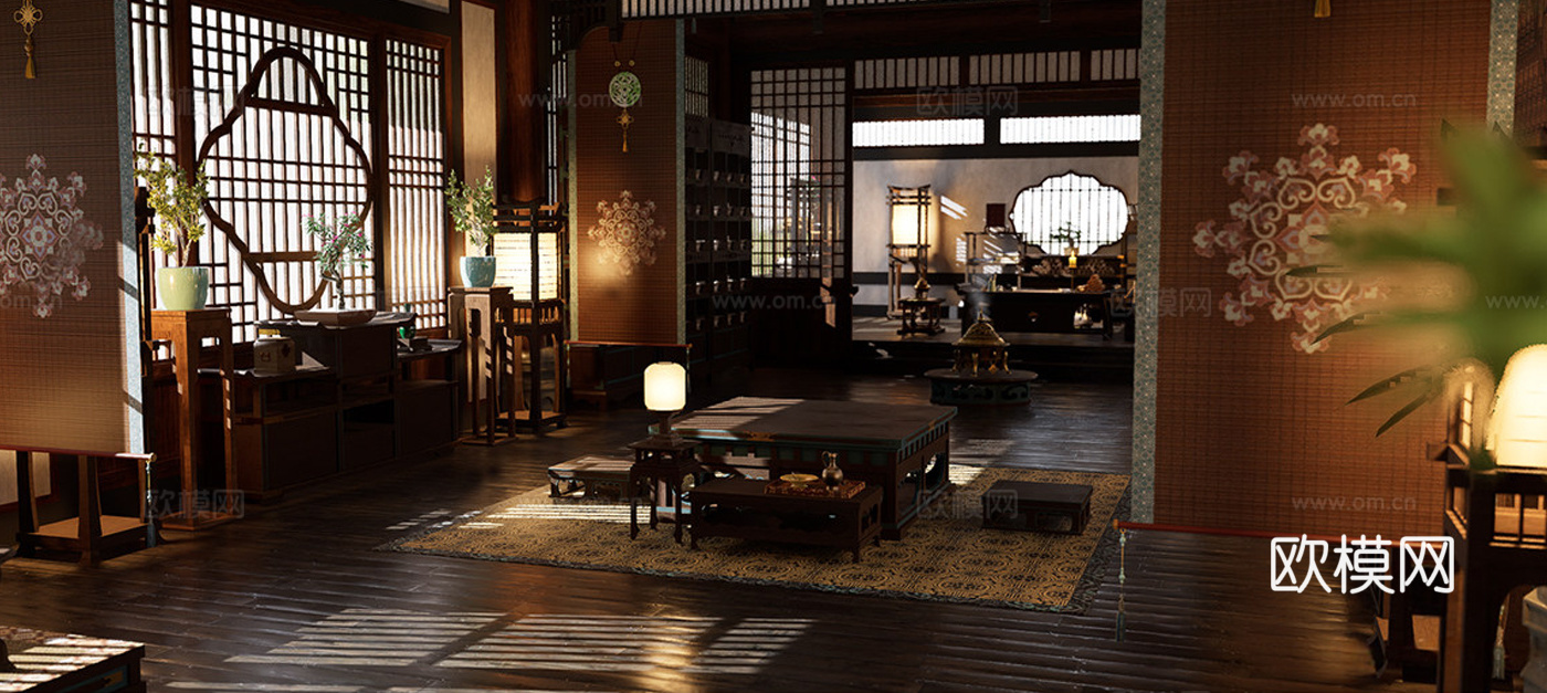 中式中古影视 唐代官员房间 古代房间 中式房间 明清家具su模型