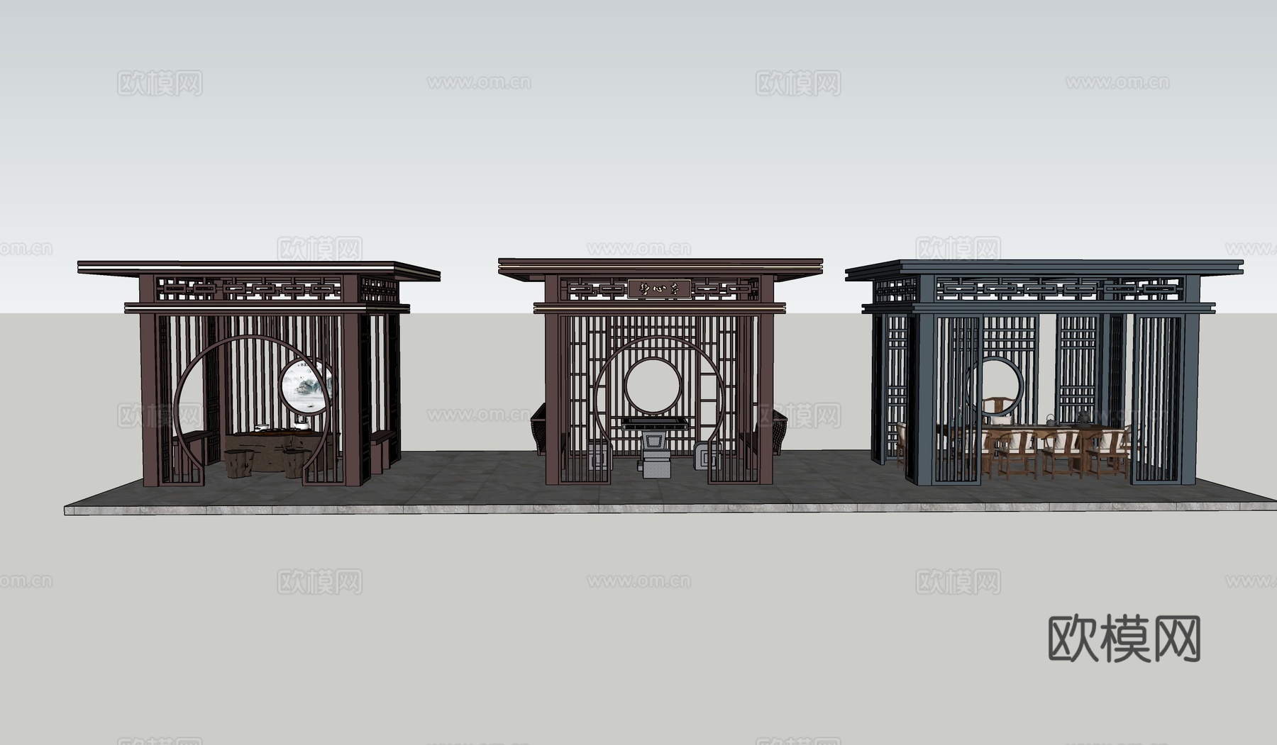 新中式凉亭su模型