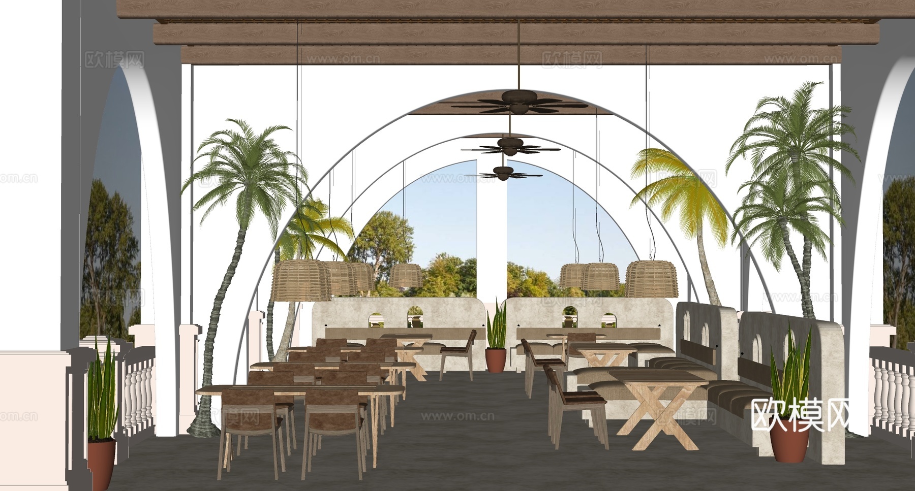 侘寂风自助餐厅 酒店餐厅 餐桌椅组合su模型