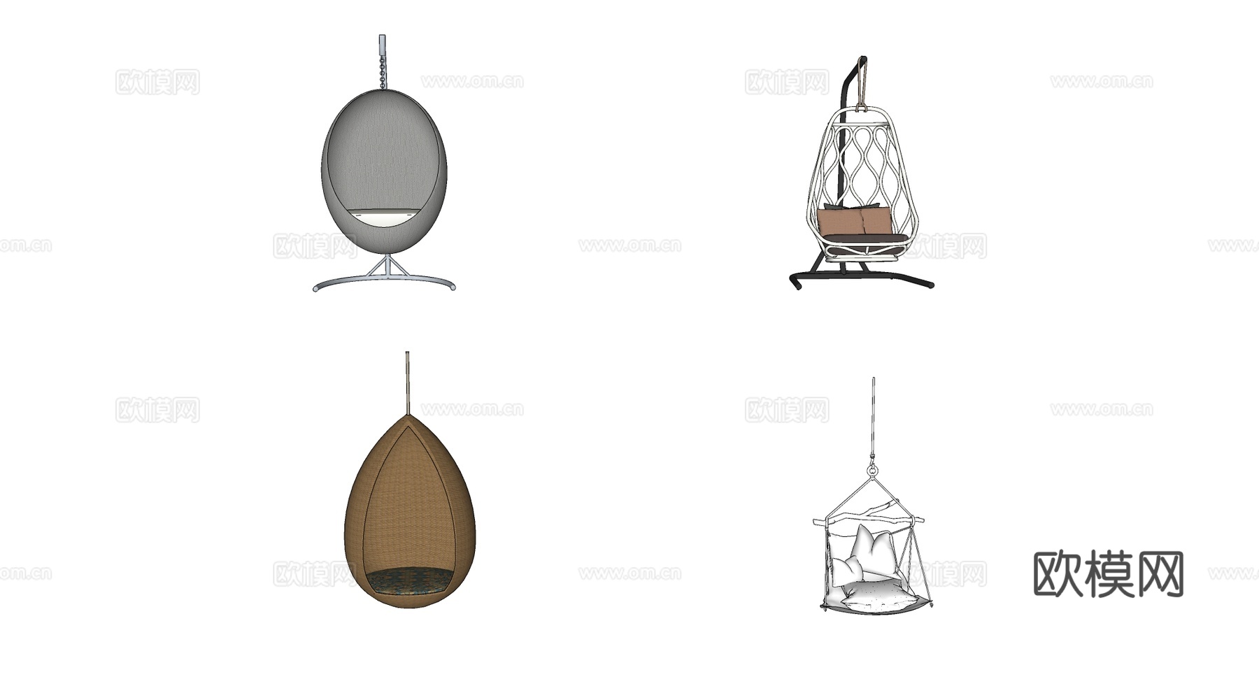 网红悬挂休闲椅 蛋形吊椅 镂空吊椅 藤编吊篮 布艺秋千 民宿su模型