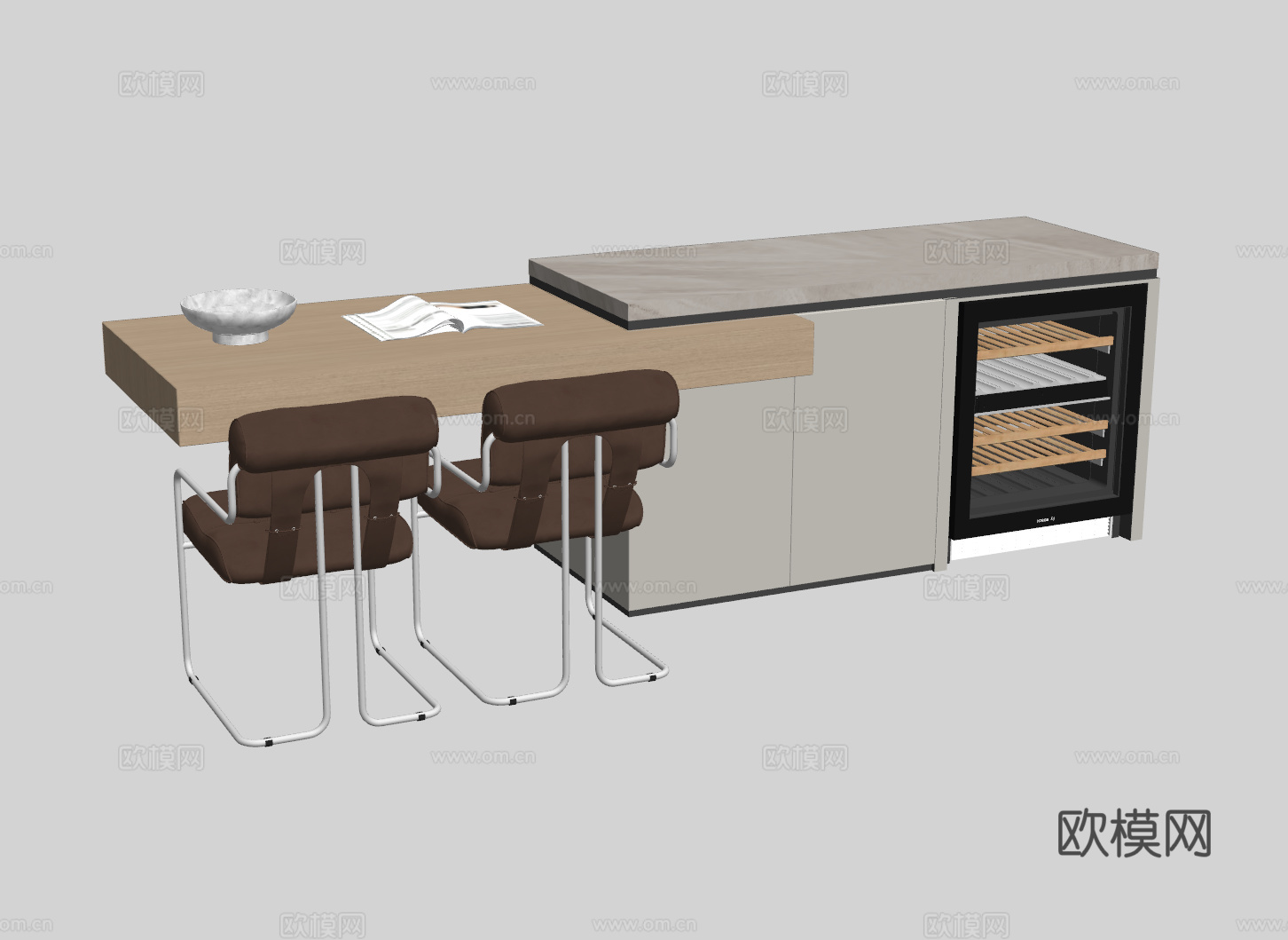 现代岛台餐桌su模型