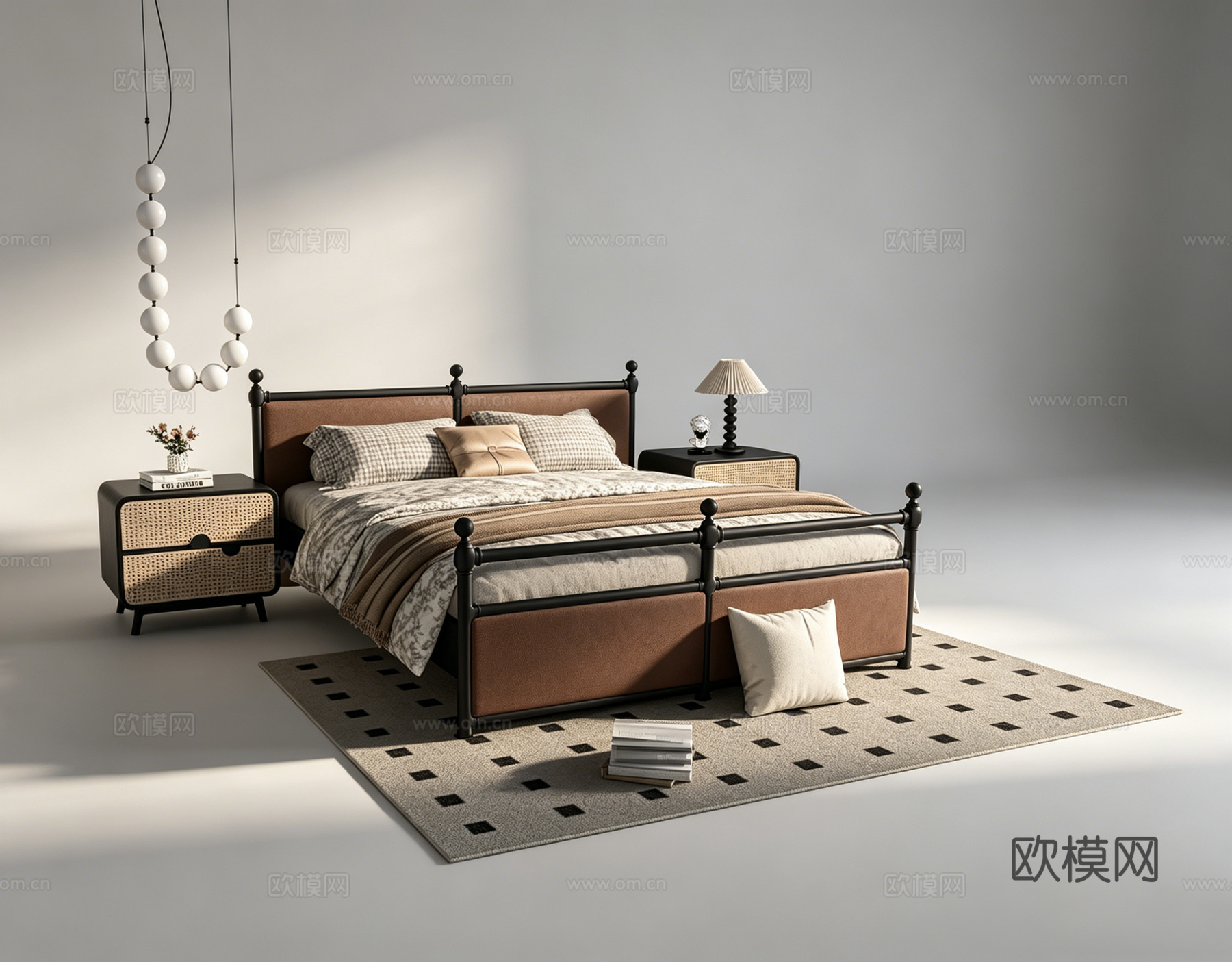 中古风双人床su模型