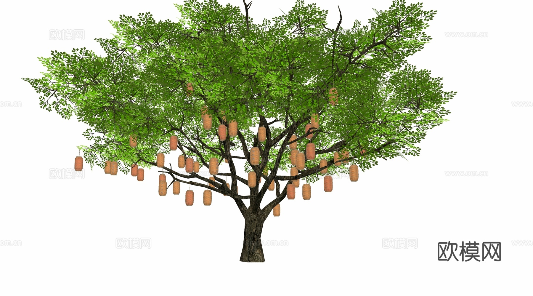 中式古树祈福树 红灯笼su模型