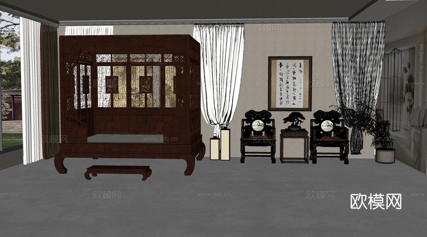 中式床具 明清床具 明清家具 清朝家具 古代su模型