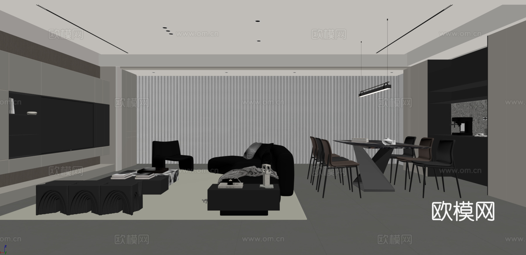 现代意式客餐厅 现代意式客厅 现代意式餐厅su模型su模型