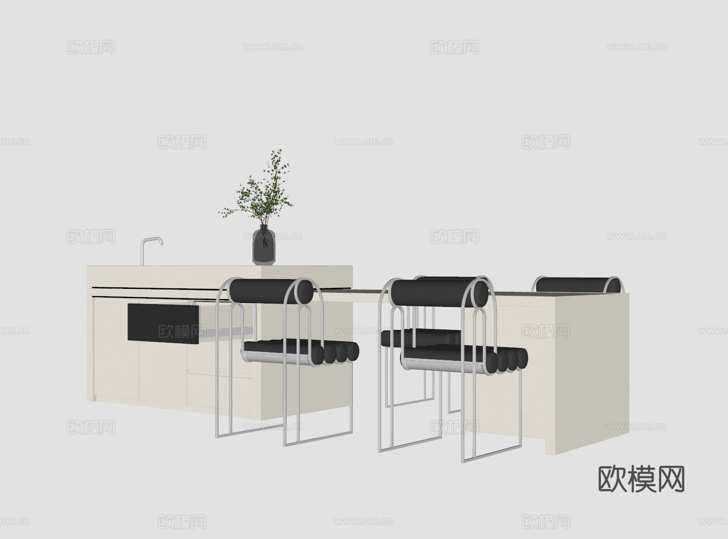 现代岛台餐桌su模型