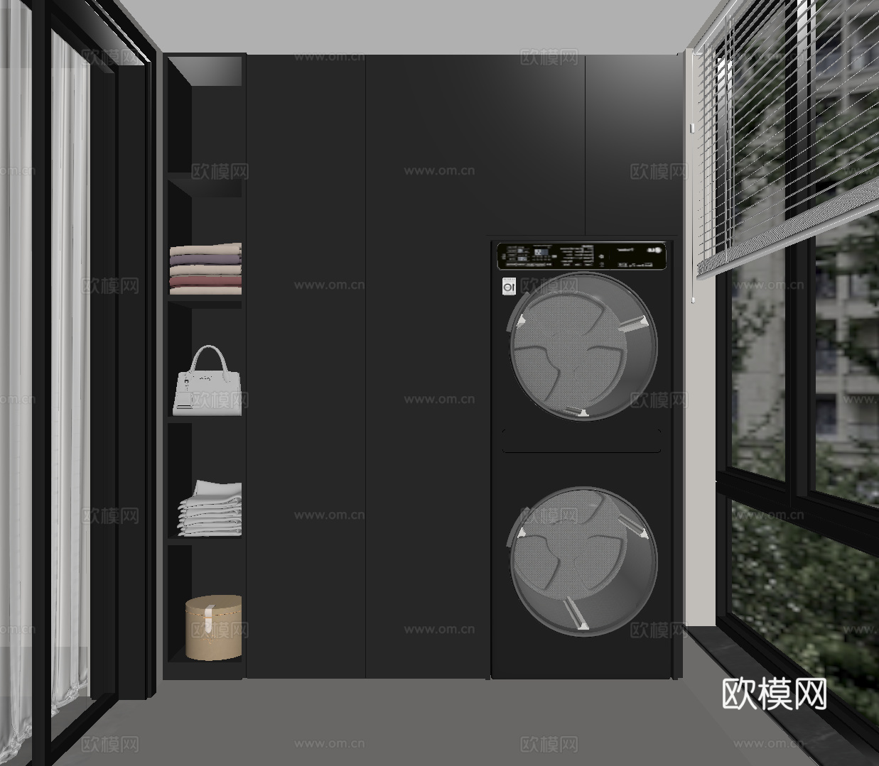 现代意式家居阳台 洗衣机柜 阳台柜su模型