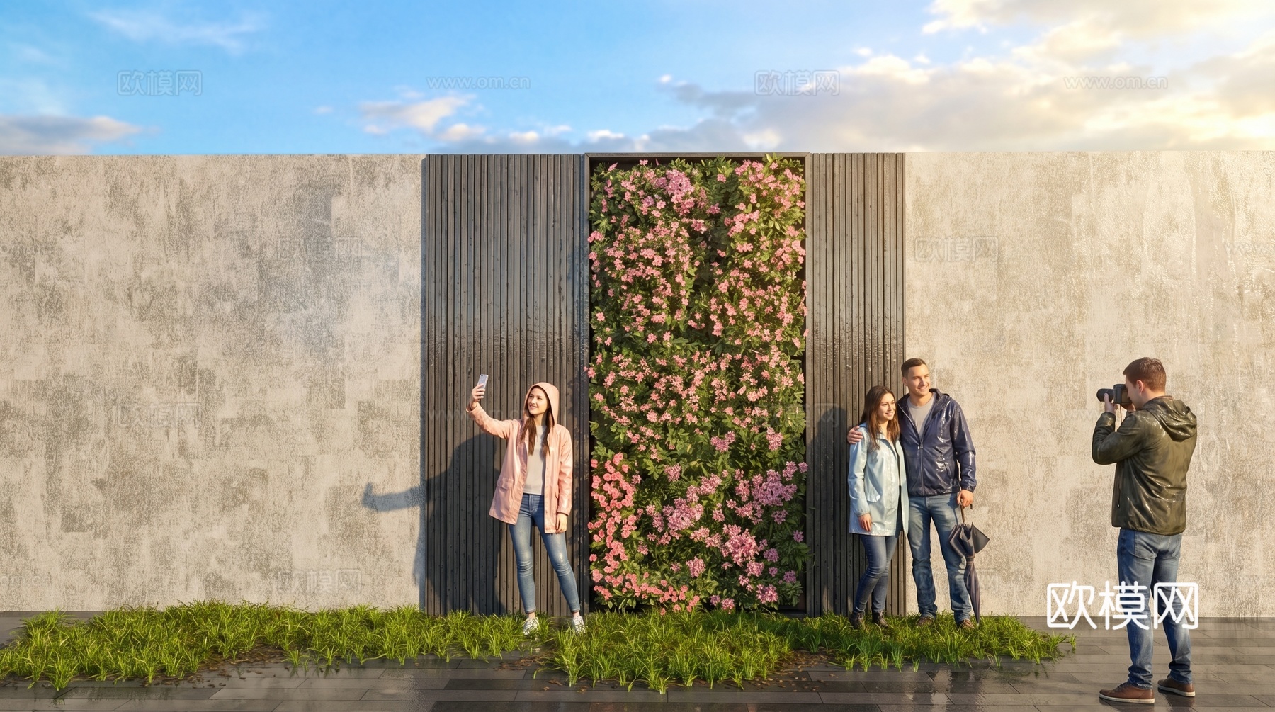花朵  藤蔓  牵牛花  花架  花箱 绿植墙su模型