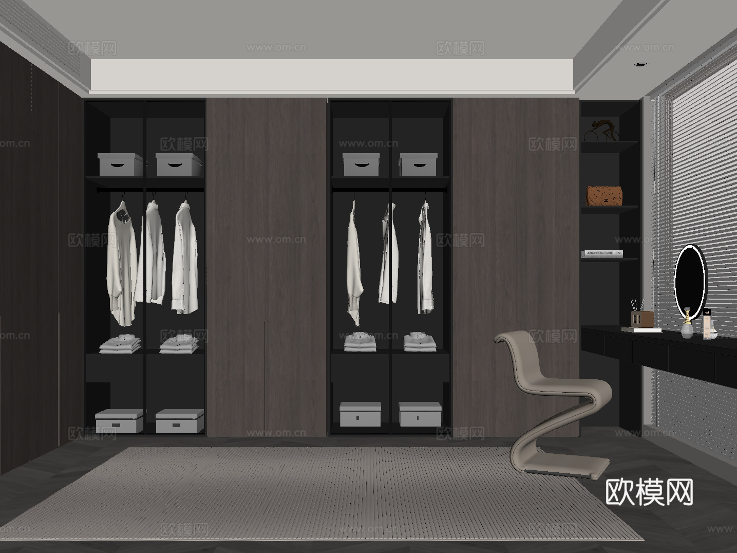 现代意式衣帽间su模型