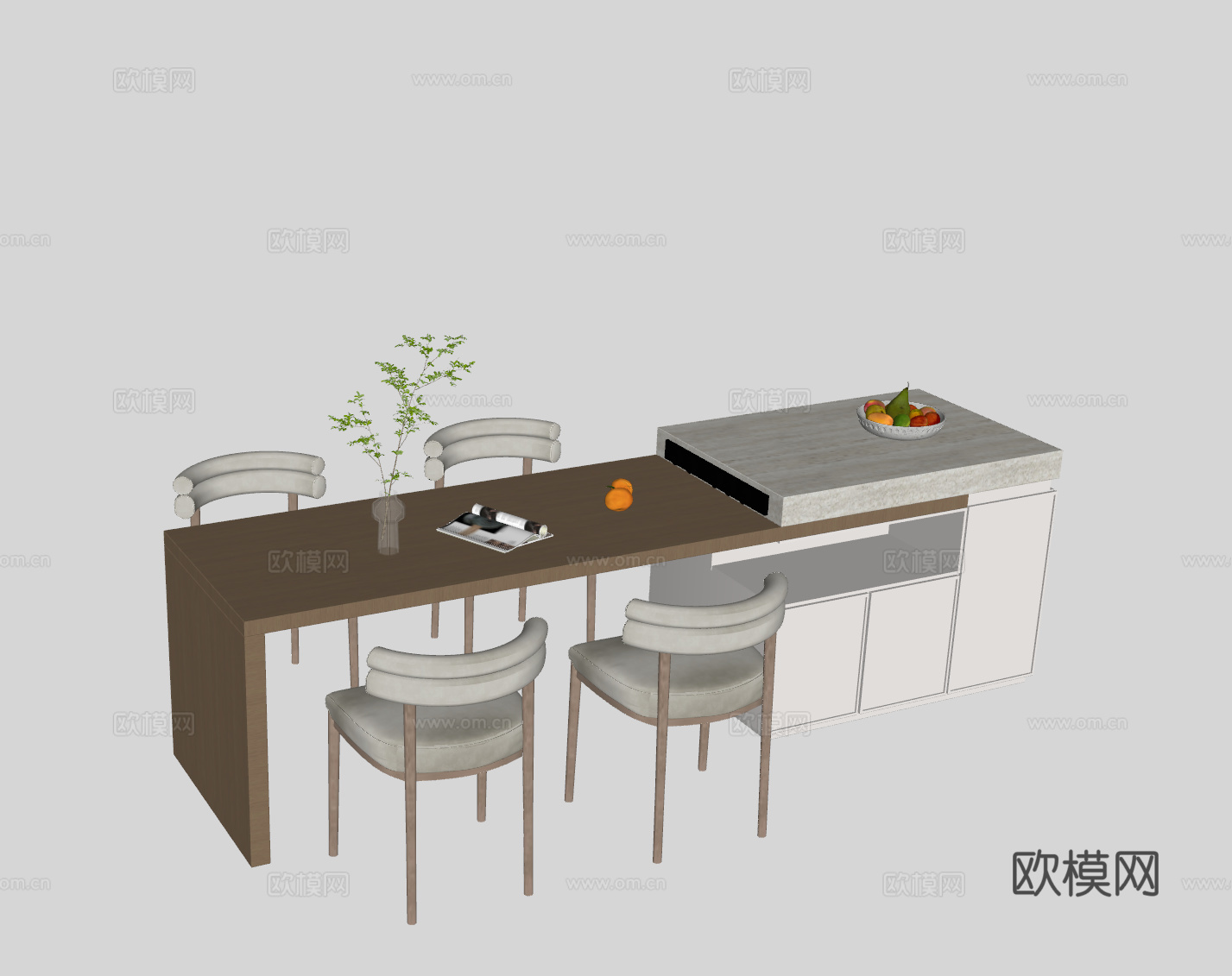 现代岛台餐桌su模型