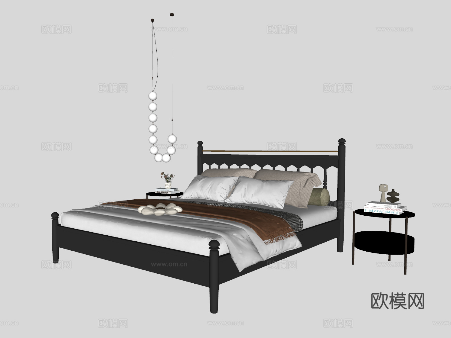 中古风双人床su模型