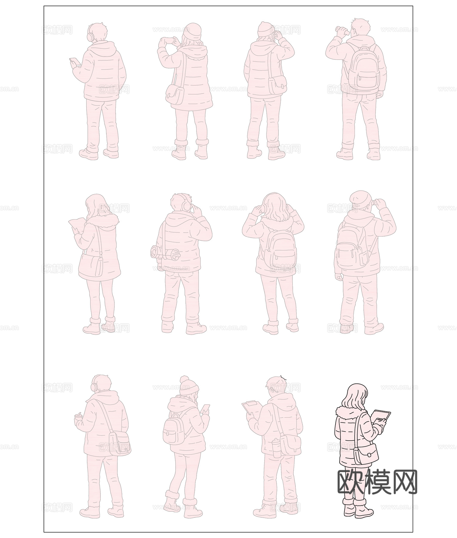 寒秋立影 冬日静影 少年伫立影 凉秋站姿影 暮秋立姿影cad施工图