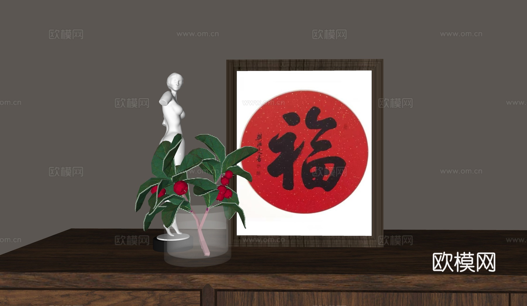 中古风挂画摆件组合su模型