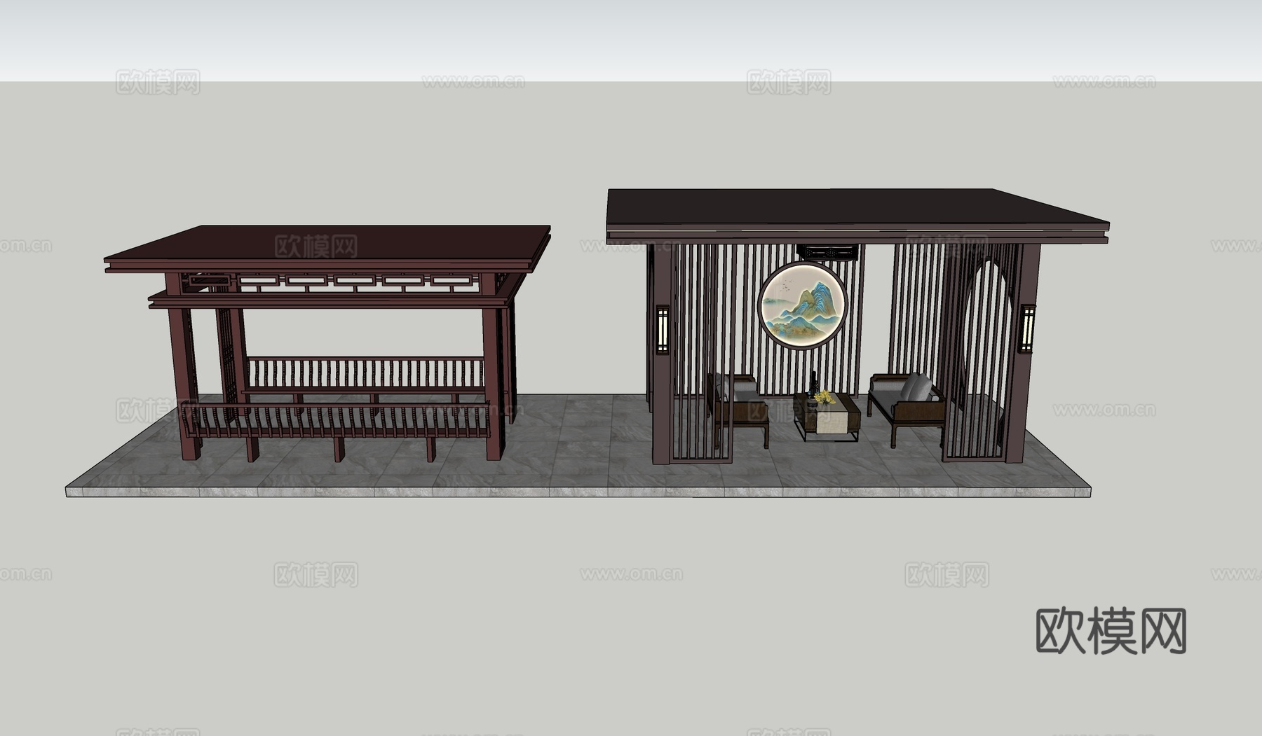 新中式凉亭su模型