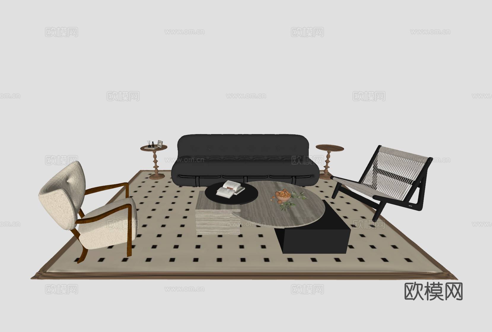 中古风客厅沙发组合su模型