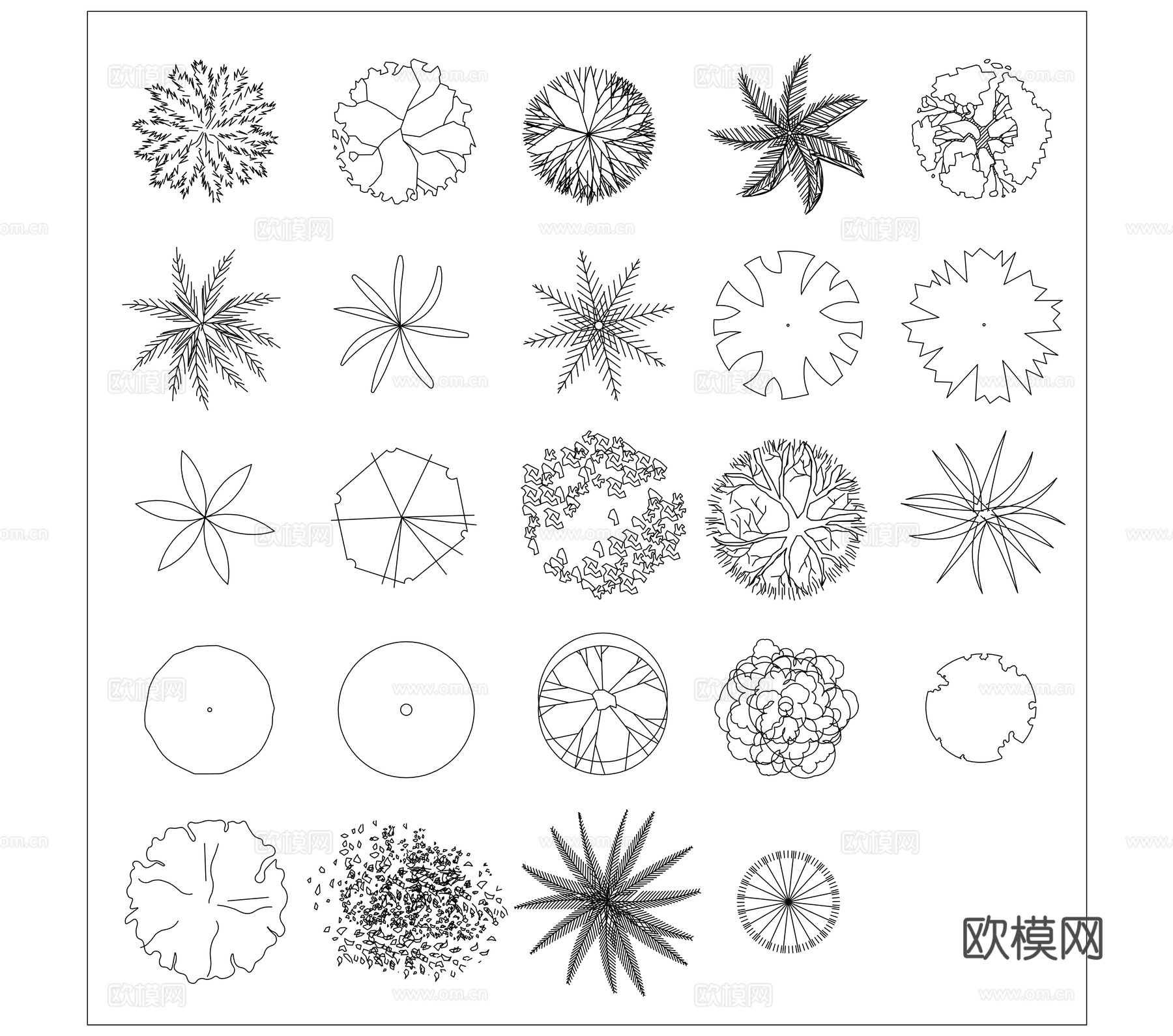 绿植平面 植物俯视图 绿植顶视 植被平面 植物鸟瞰cad施工图
