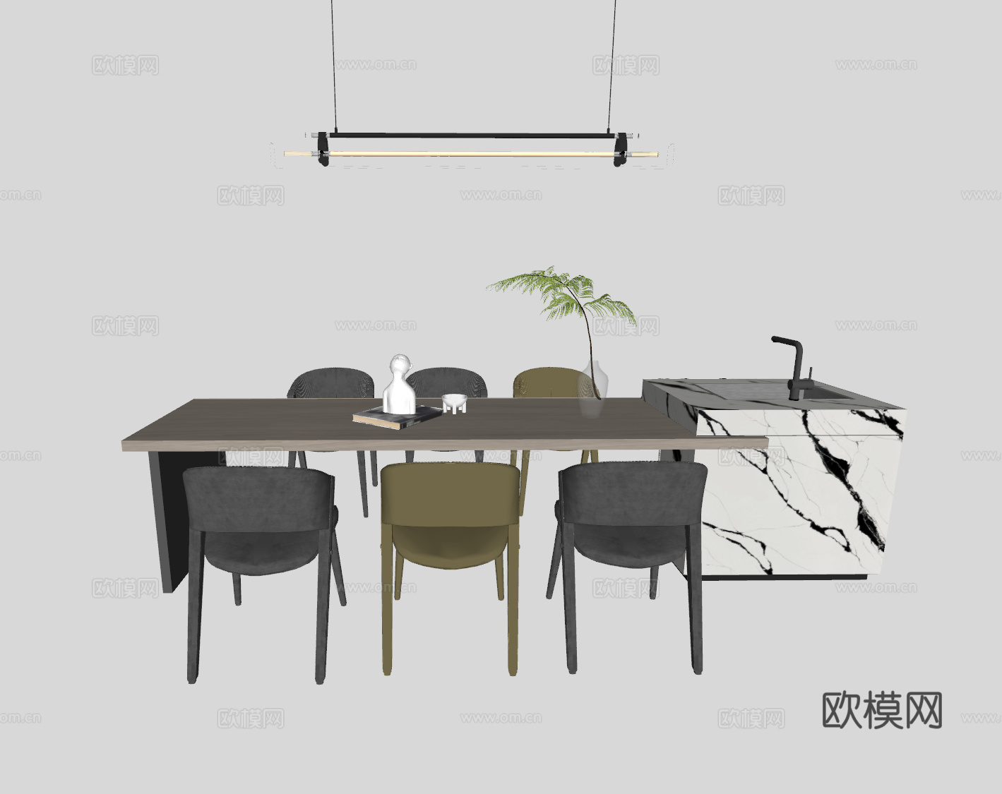 现代岛台餐桌su模型