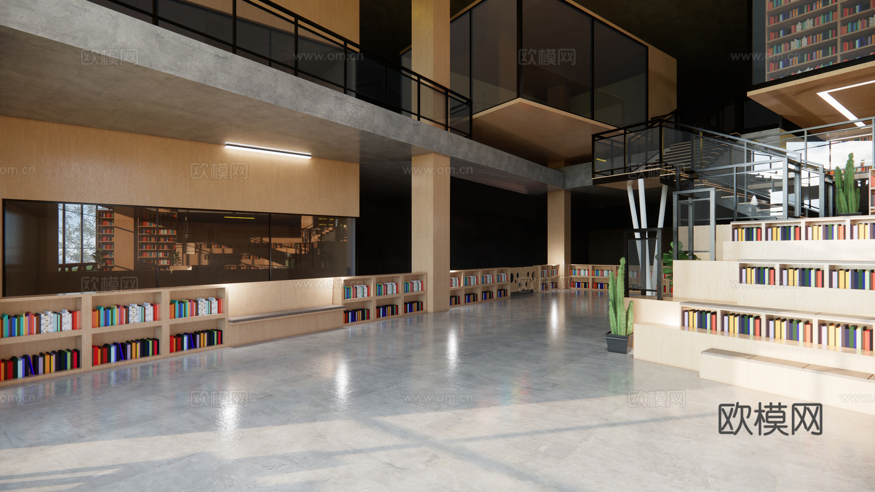 图书馆 现代图书馆内部 书屋 书吧 书店su模型