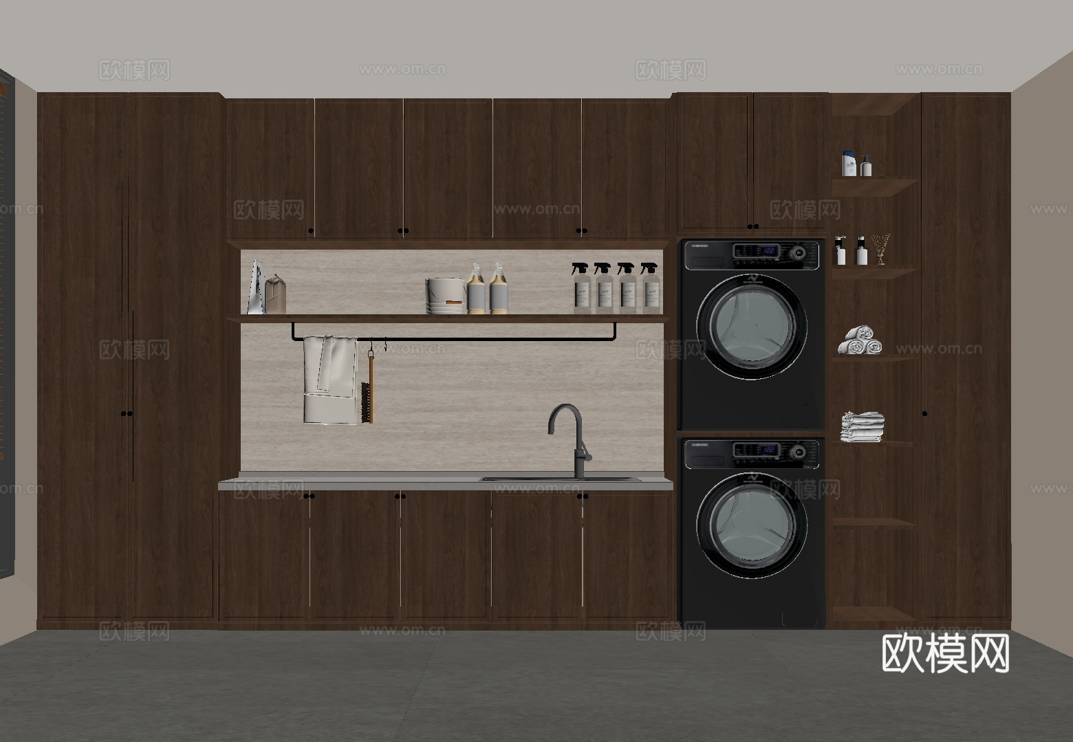 中古风洗衣房 洗衣柜 洗衣机su模型