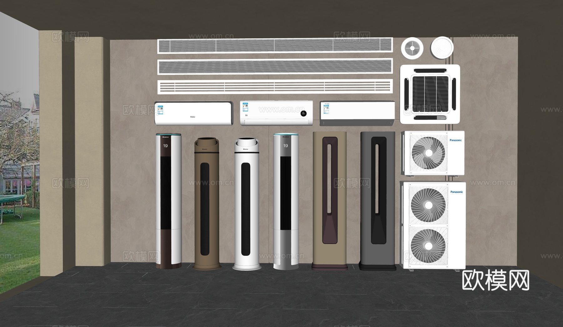 空调挂机  柜子  出入风口  主机集合su模型