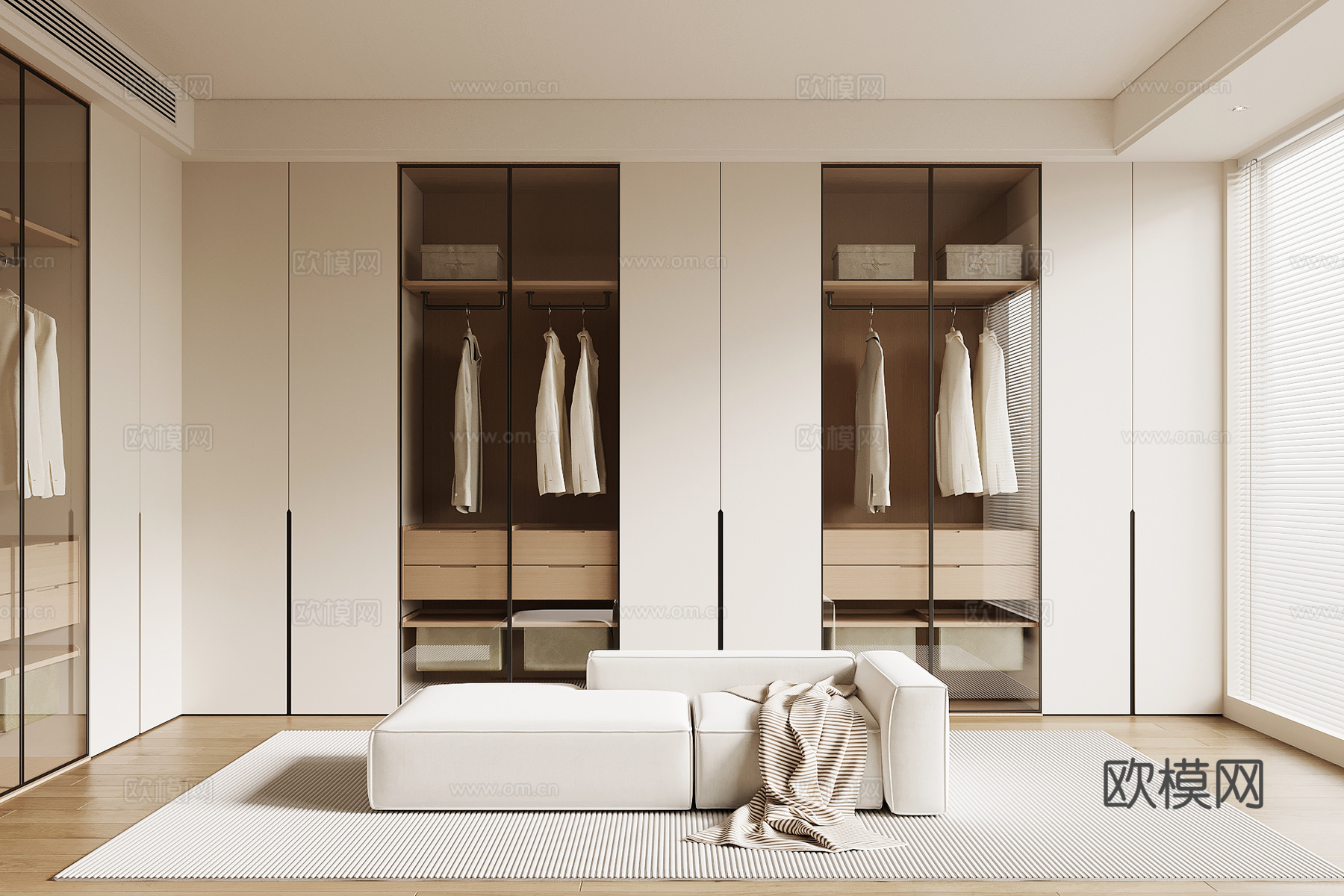 现代奶油风衣帽间su模型