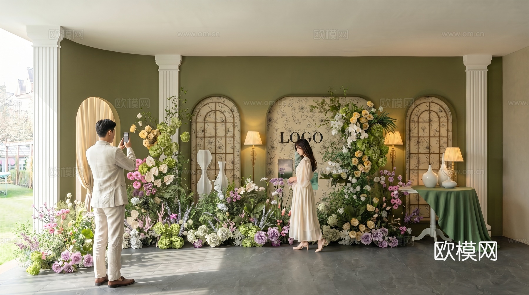 现代法式花艺美陈  网红打卡区su模型