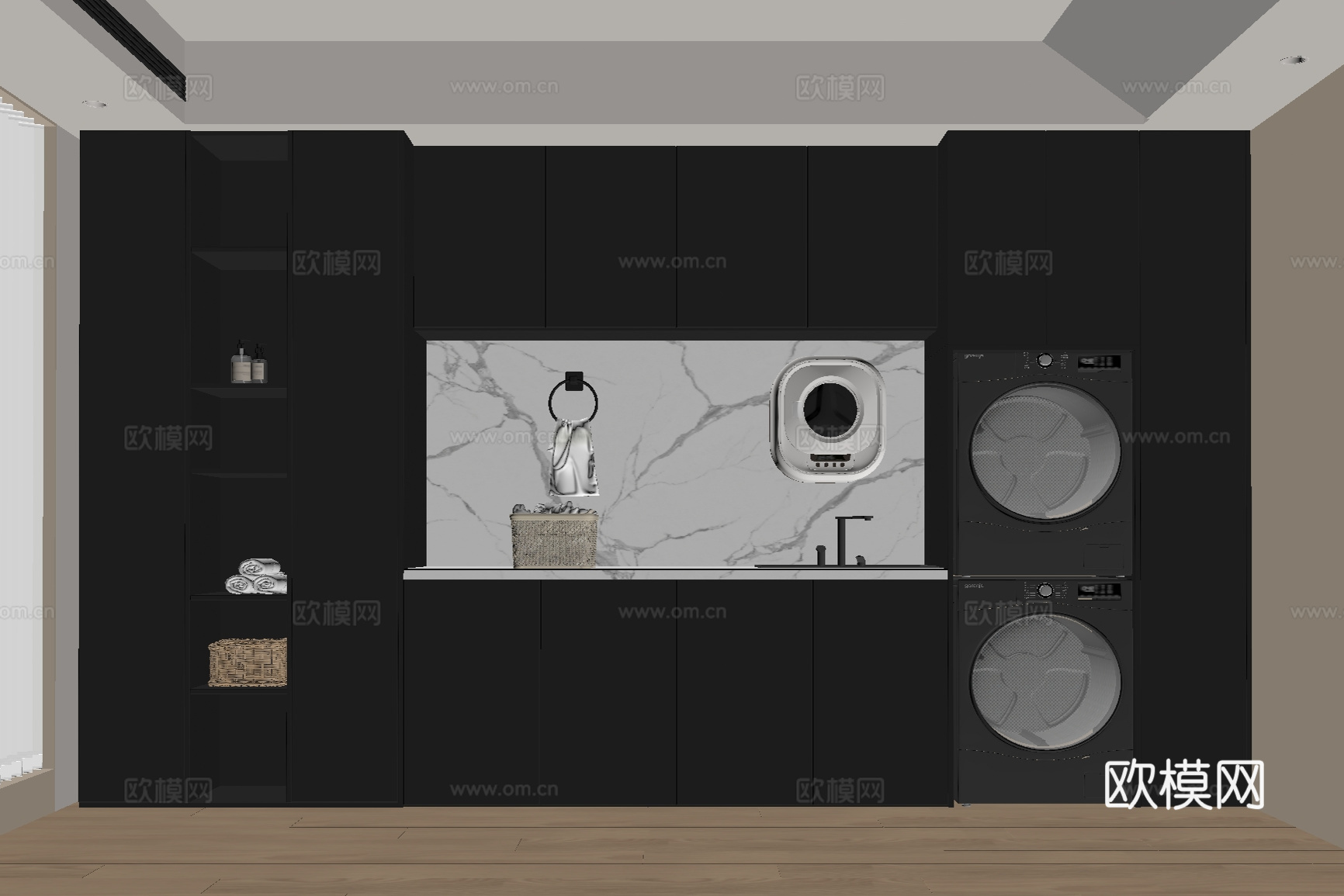 现代洗衣机柜 洗衣机su模型