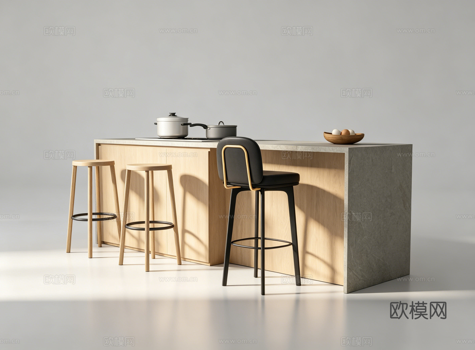 现代岛台餐桌su模型