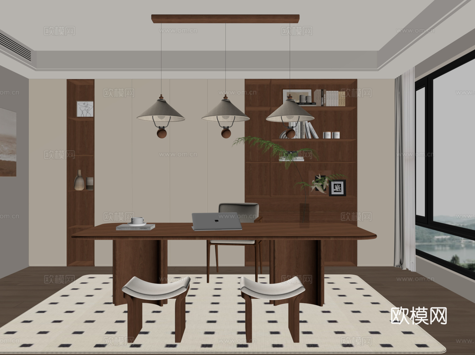 中古书房 书桌椅 书柜su模型