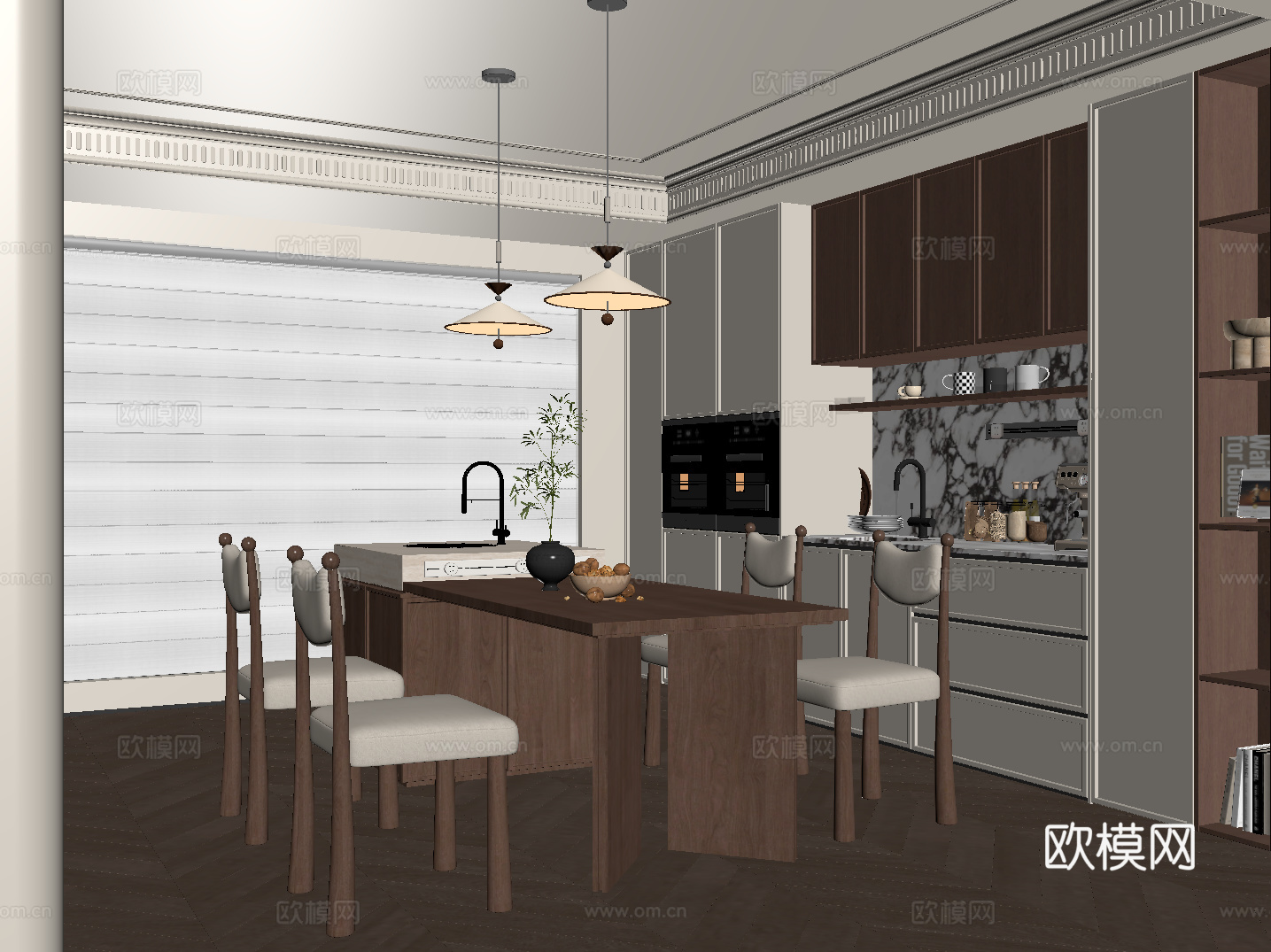 法式中古餐厅 岛台餐厅su模型