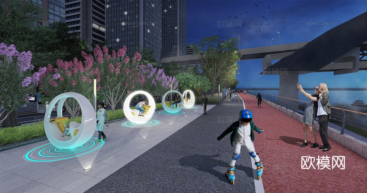 现代广场景观 互动装置 儿童互动装置 带状公园su模型