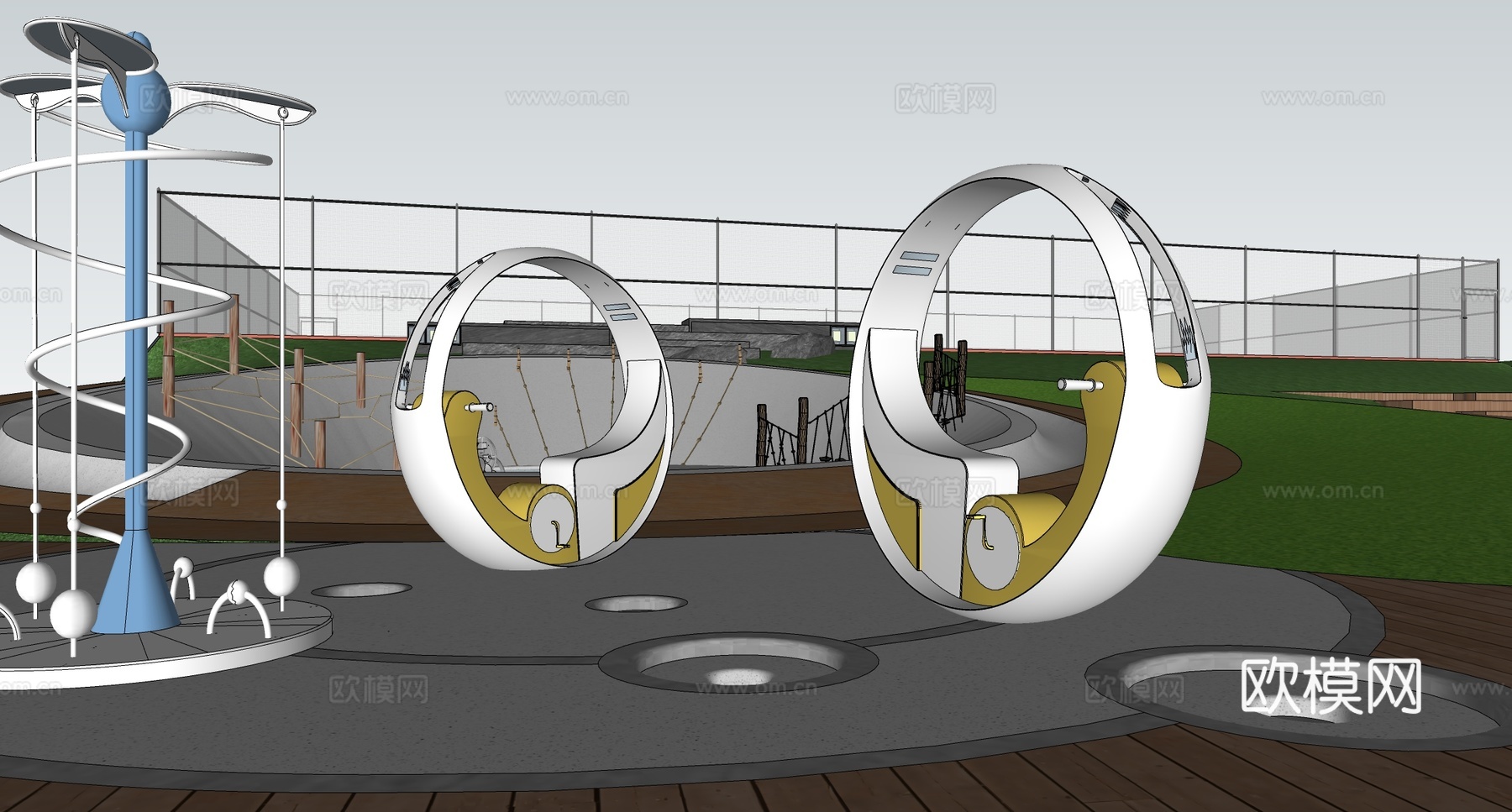 现代公园景观 儿童游乐公园 游乐设备su模型