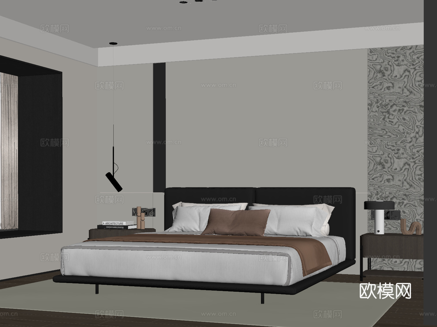 现代意式卧室su模型