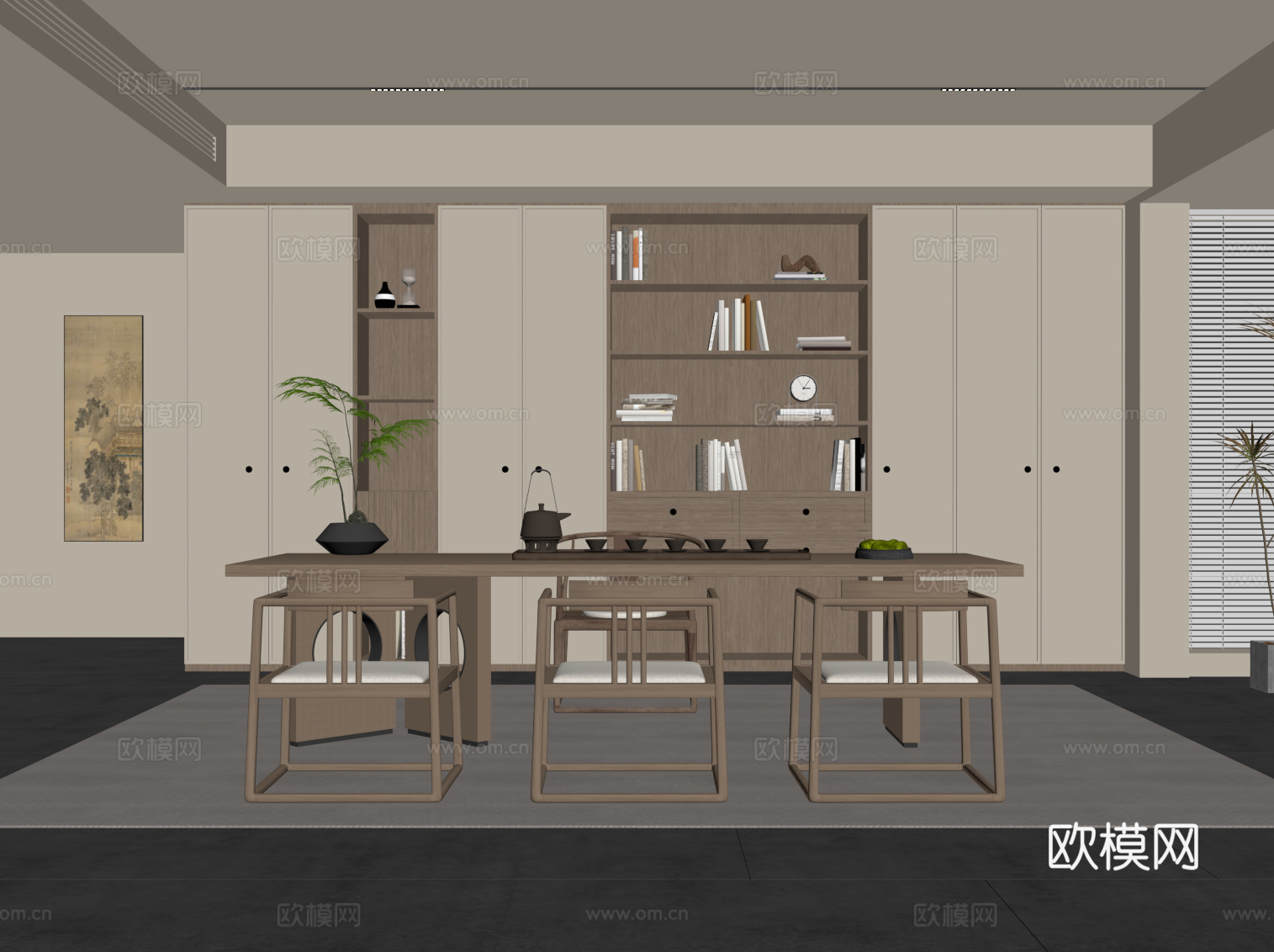 新中式茶室 茶桌椅 茶柜su模型