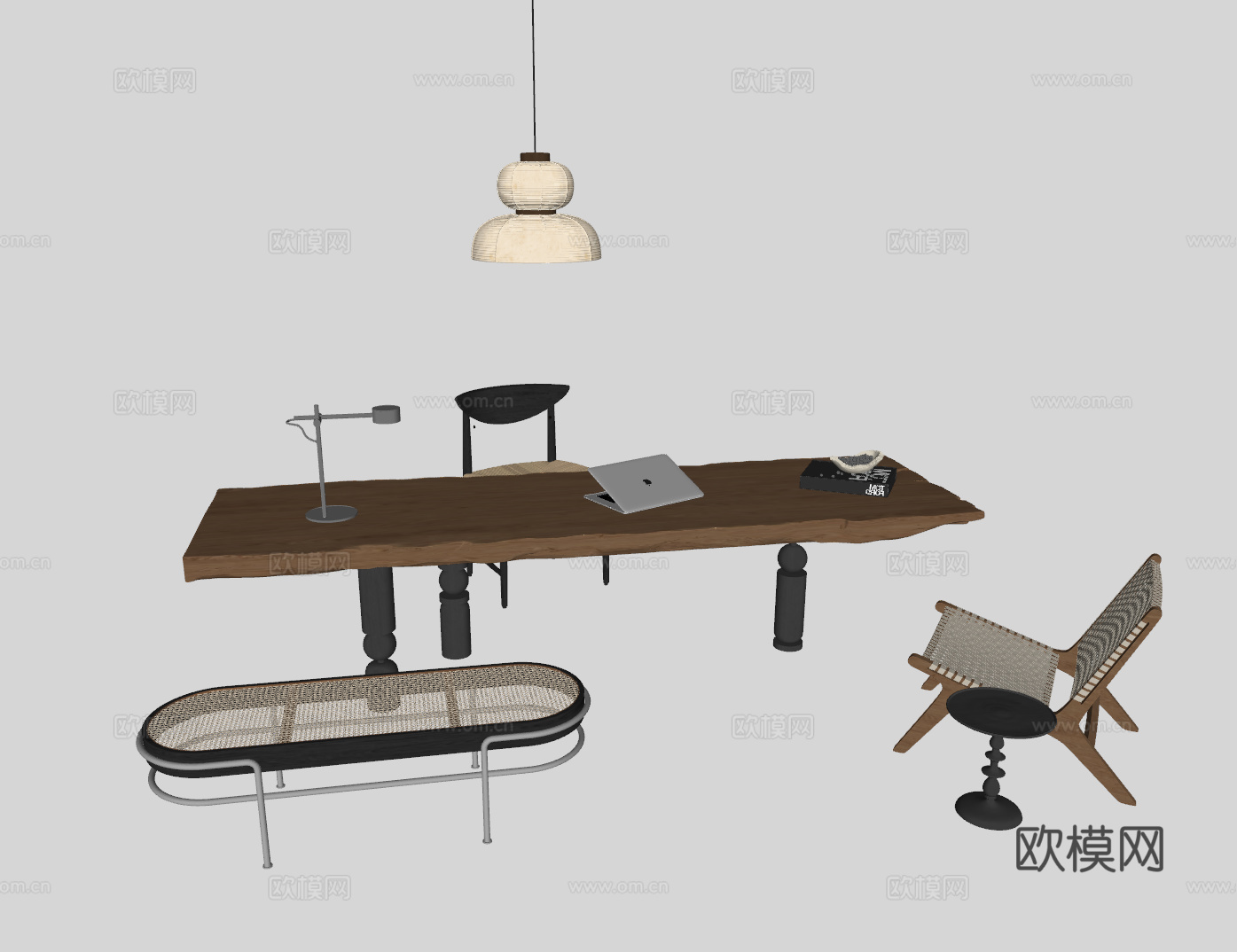 中古风书桌su模型