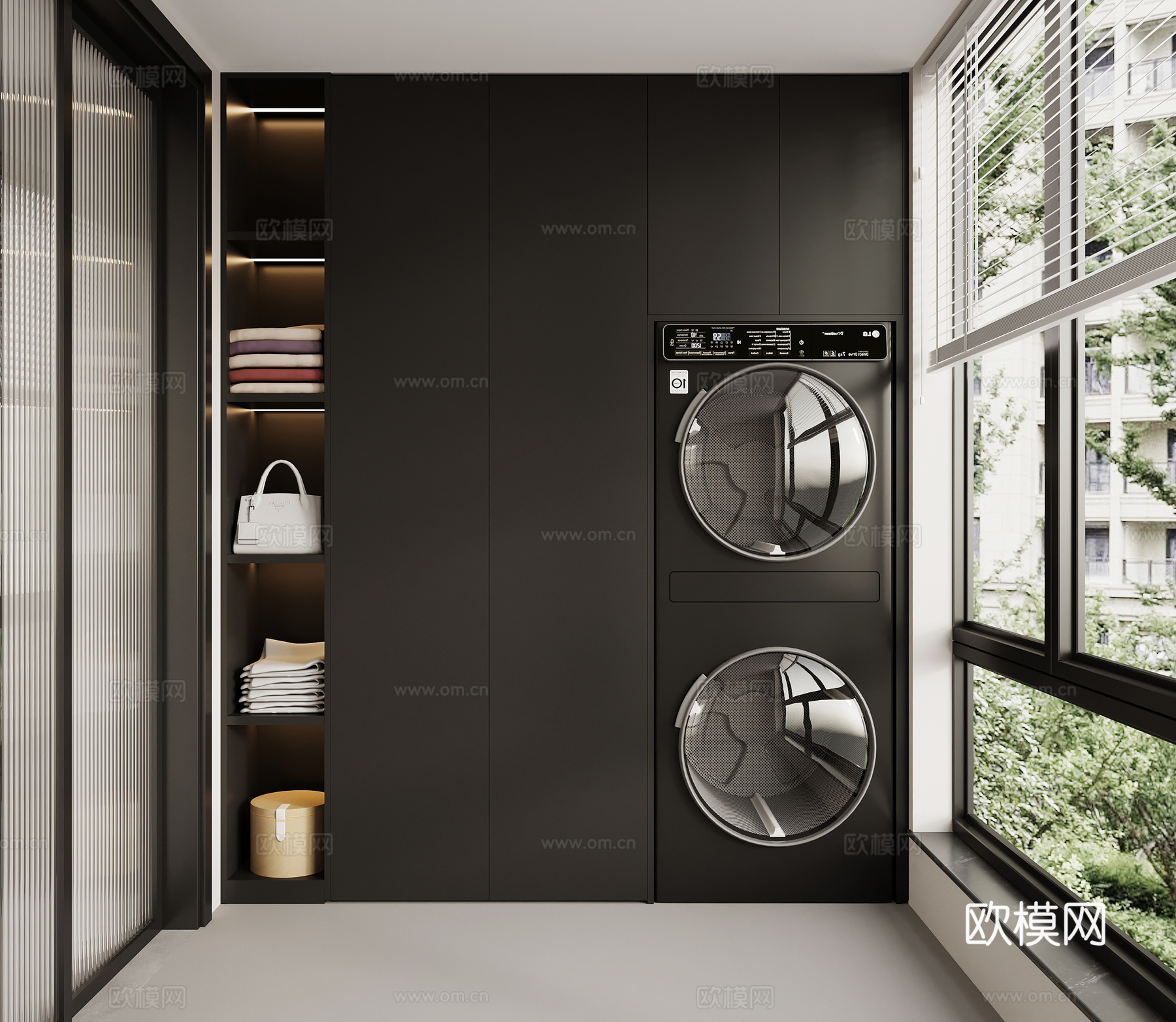 现代意式家居阳台 洗衣机柜 阳台柜su模型