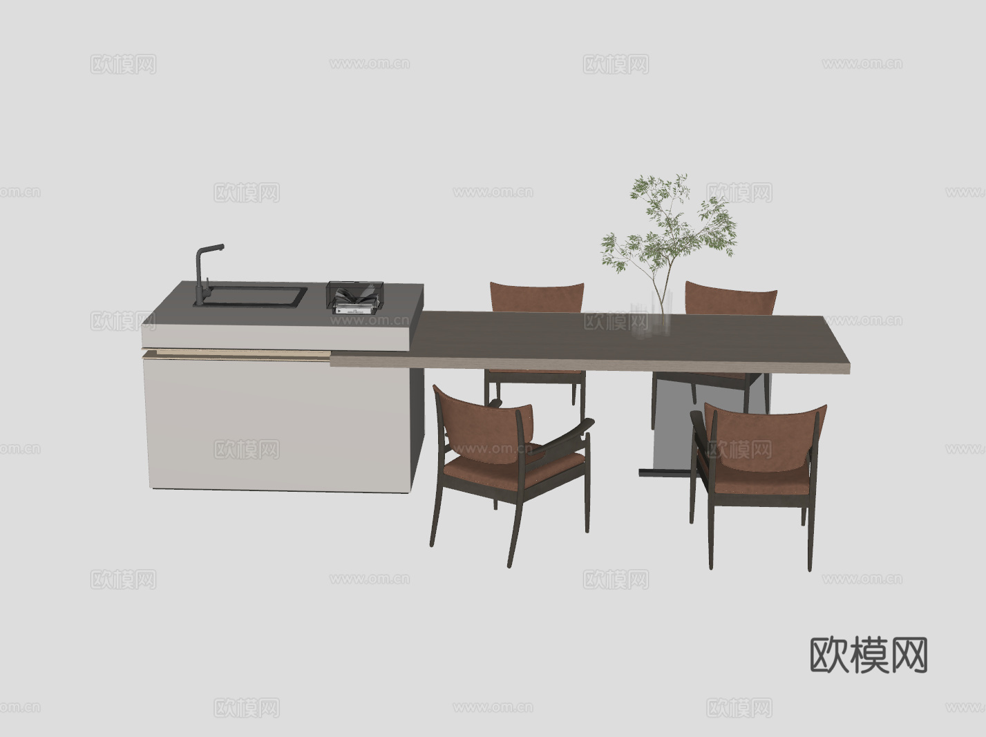 现代岛台餐桌su模型