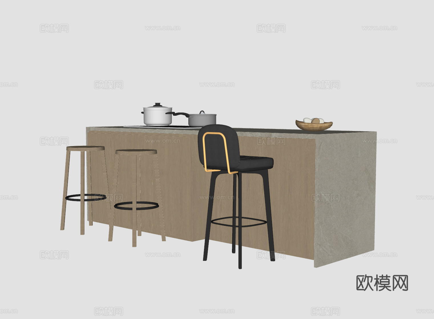 现代岛台餐桌su模型