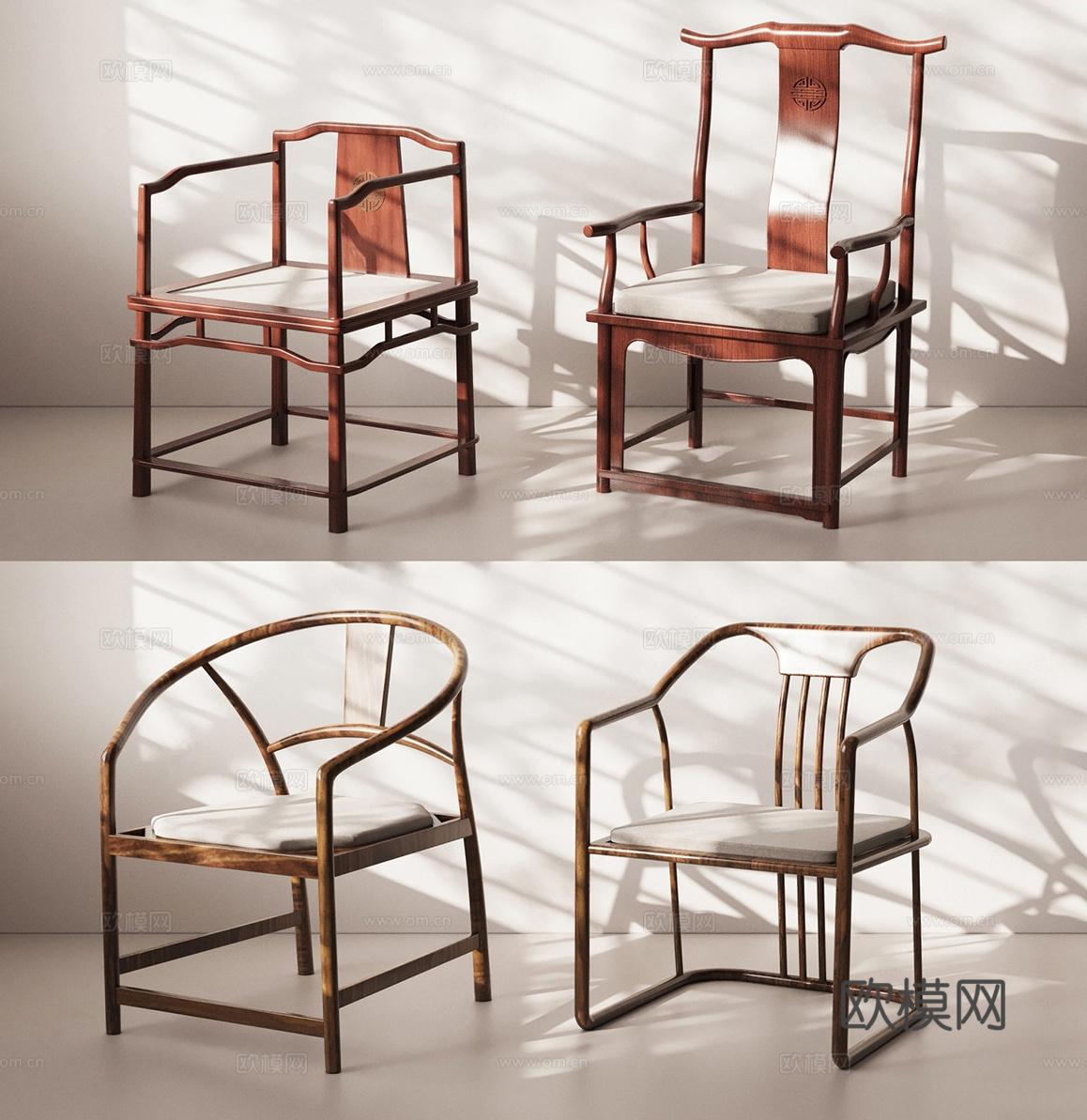 新中式休闲椅 新中式椅子 圈椅 太师椅 官帽椅su模型