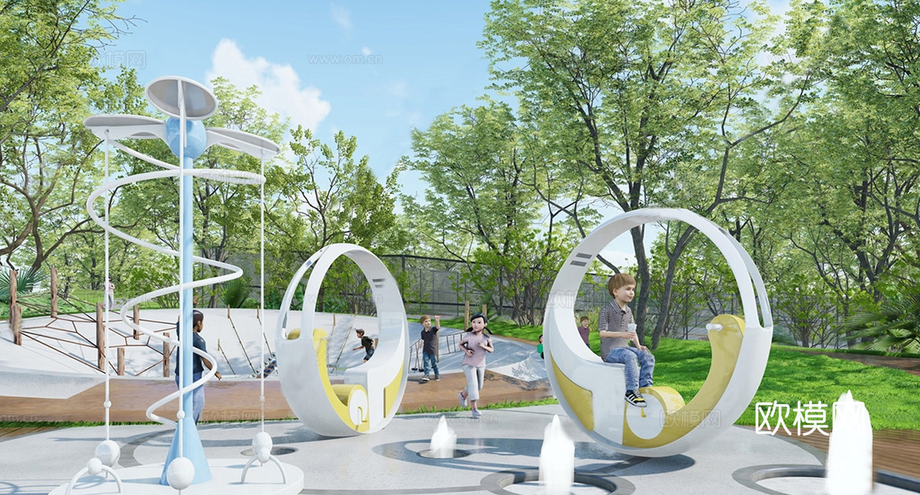 现代公园景观 儿童游乐公园 游乐设备su模型