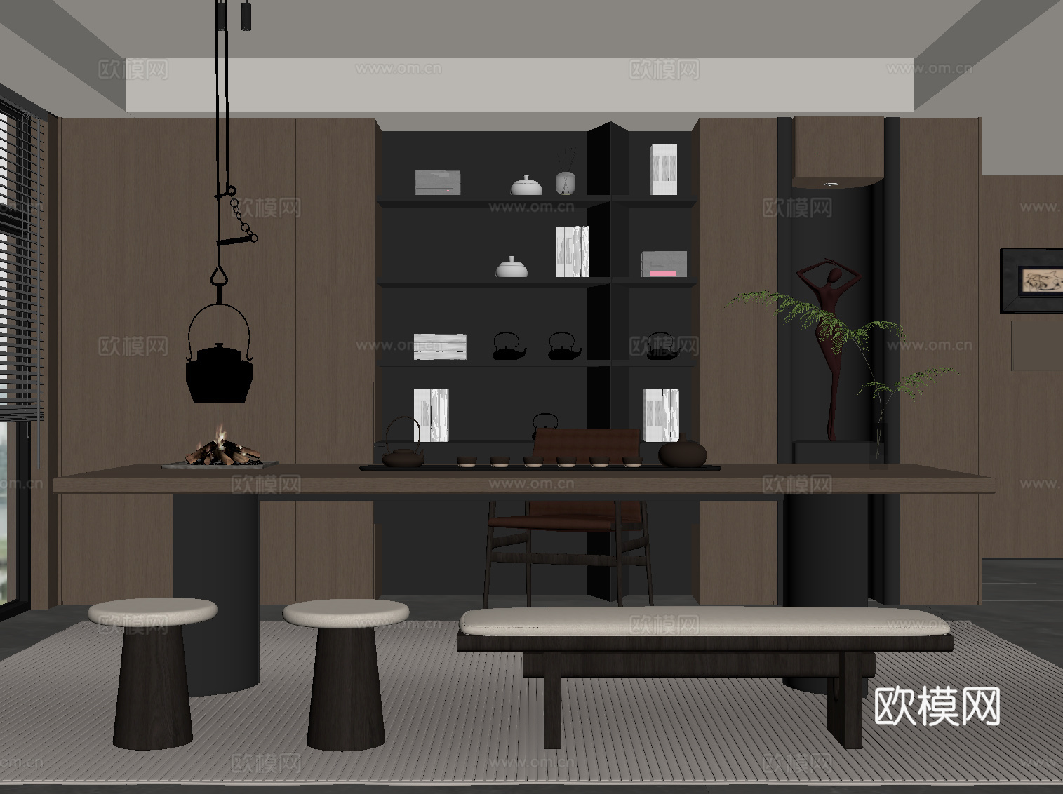 现代意式茶室 茶桌椅 茶柜su模型
