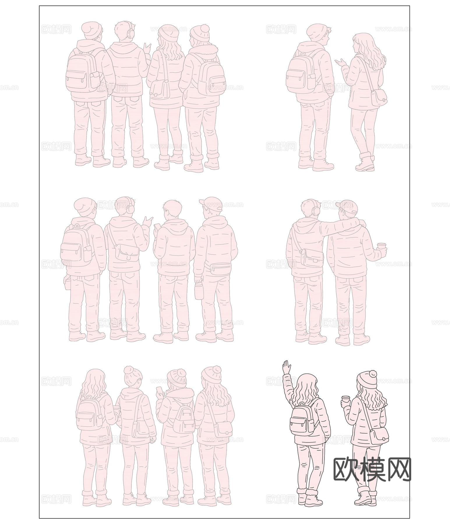 缓步前行 慢行踱步 闲庭漫步 悠然慢走 从容慢行cad施工图