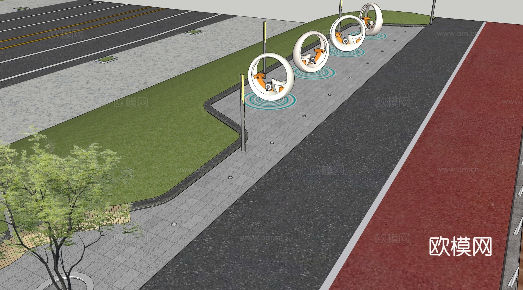 现代广场景观 互动装置 儿童互动装置 带状公园su模型