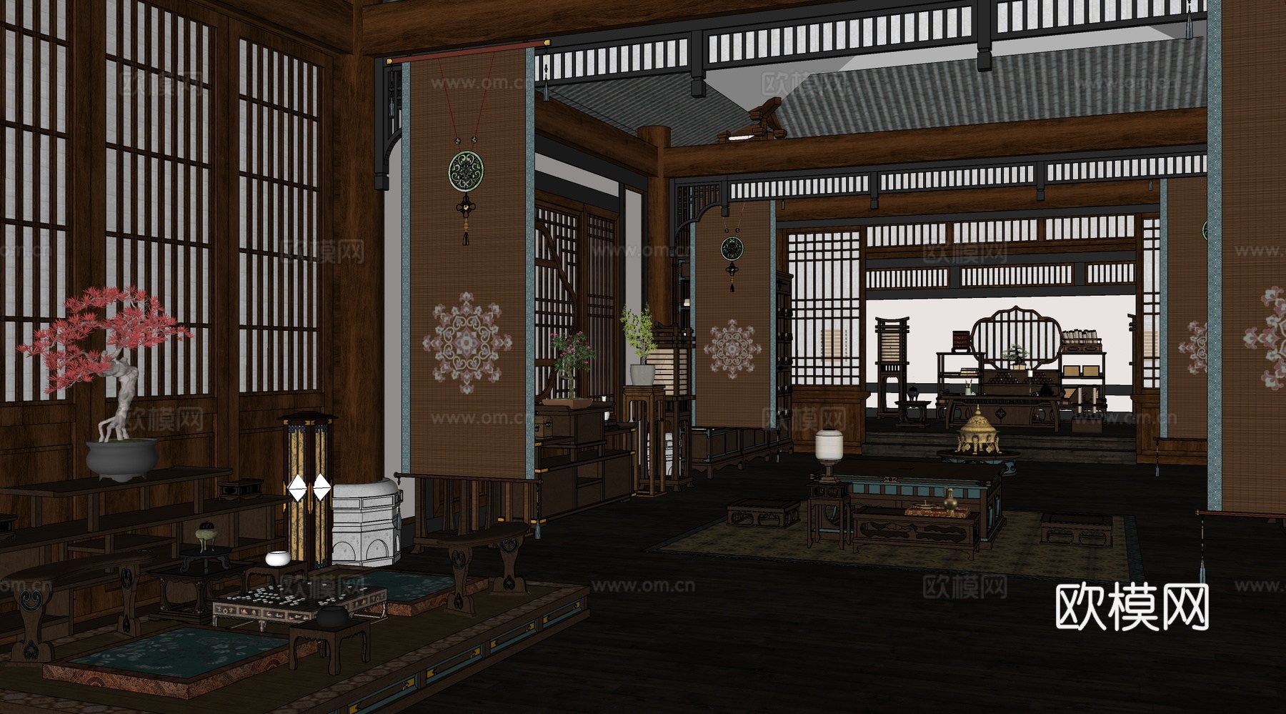 中式中古影视 唐代官员房间 古代房间 中式房间 明清家具su模型