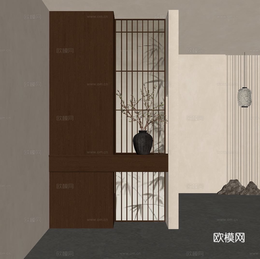 新中式玄关su模型