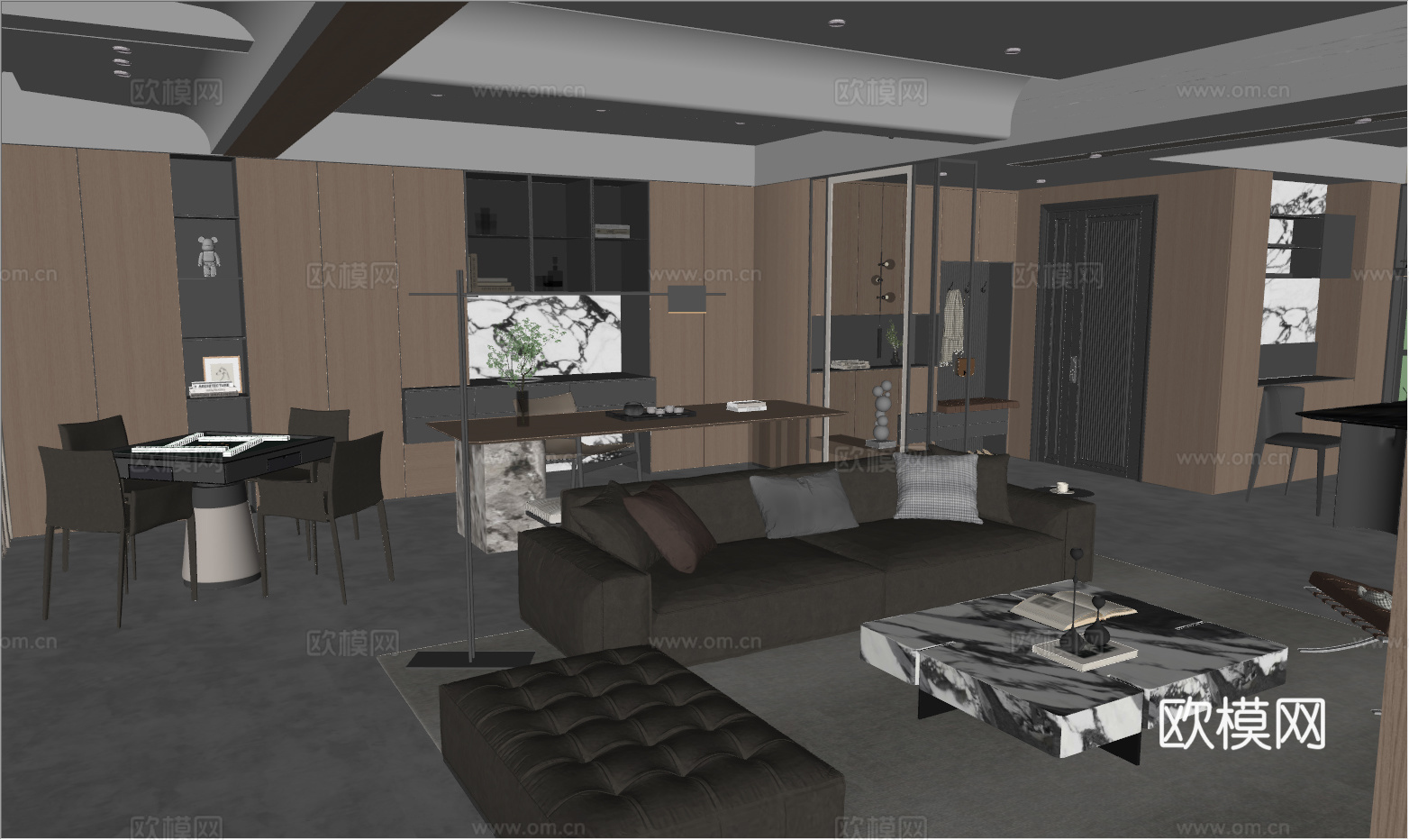 意式 家装 室内简约 轻奢风 格餐厅 客厅 卧室设计su模型