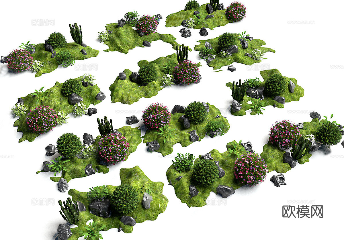 现代微地形 微地形景观 植物组合组团 庭院景观小品su模型
